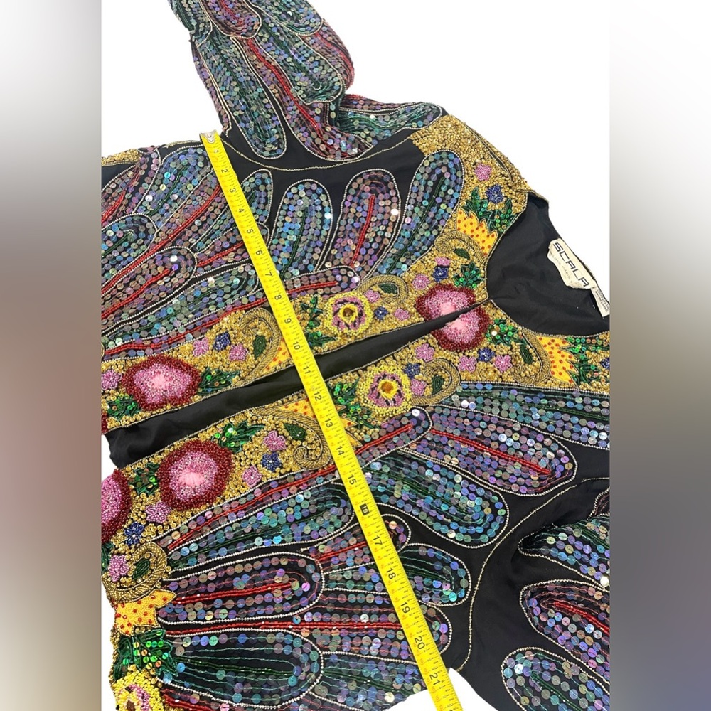 Scala Vintage Silk Sequin Beaded Embroidered Matador Bolero Jacket Colorful Boho - Picture 9 of 12